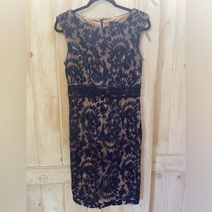 Adrianna Papell Navy Nude Lace Dress Size 8
